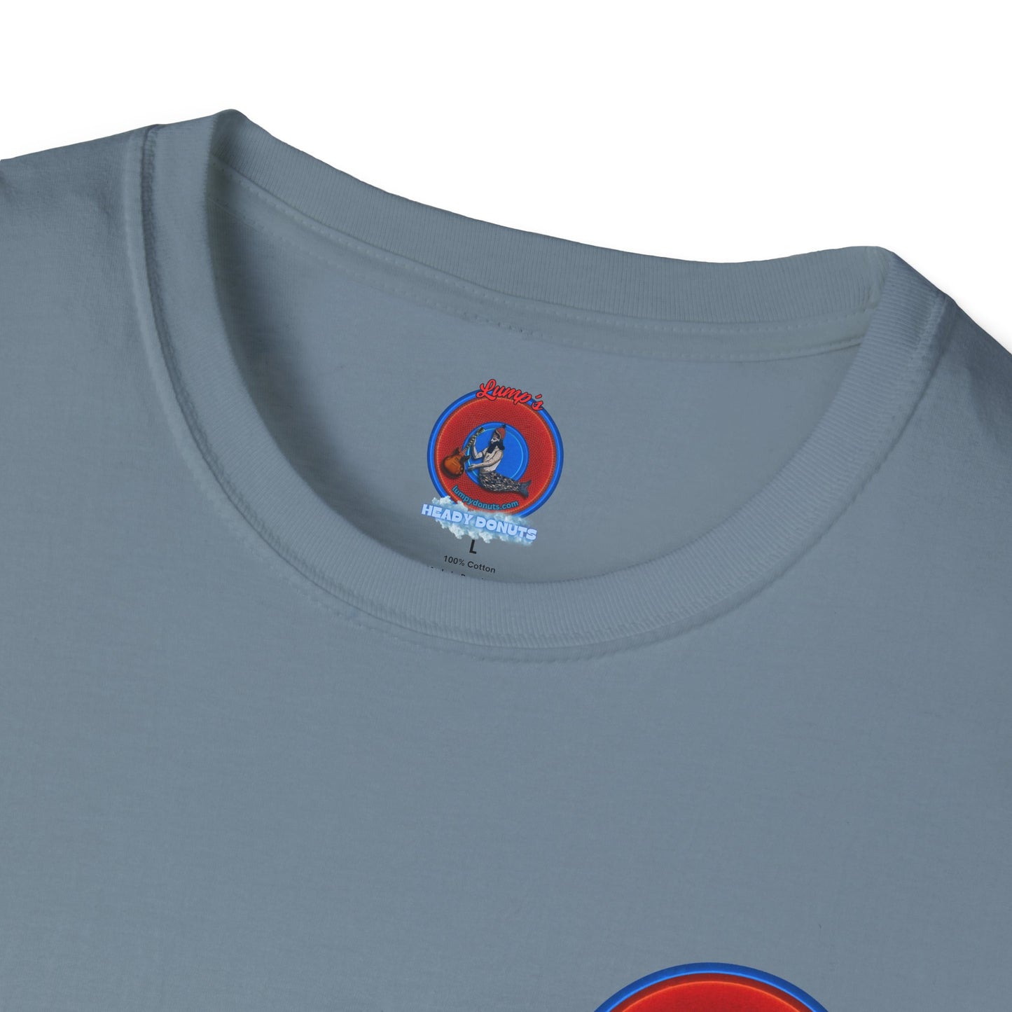 Classic Donut Tee - Unisex Soft-Style - "Phishmas Caroler's Tee " - vivid red/blue donut - variant 1