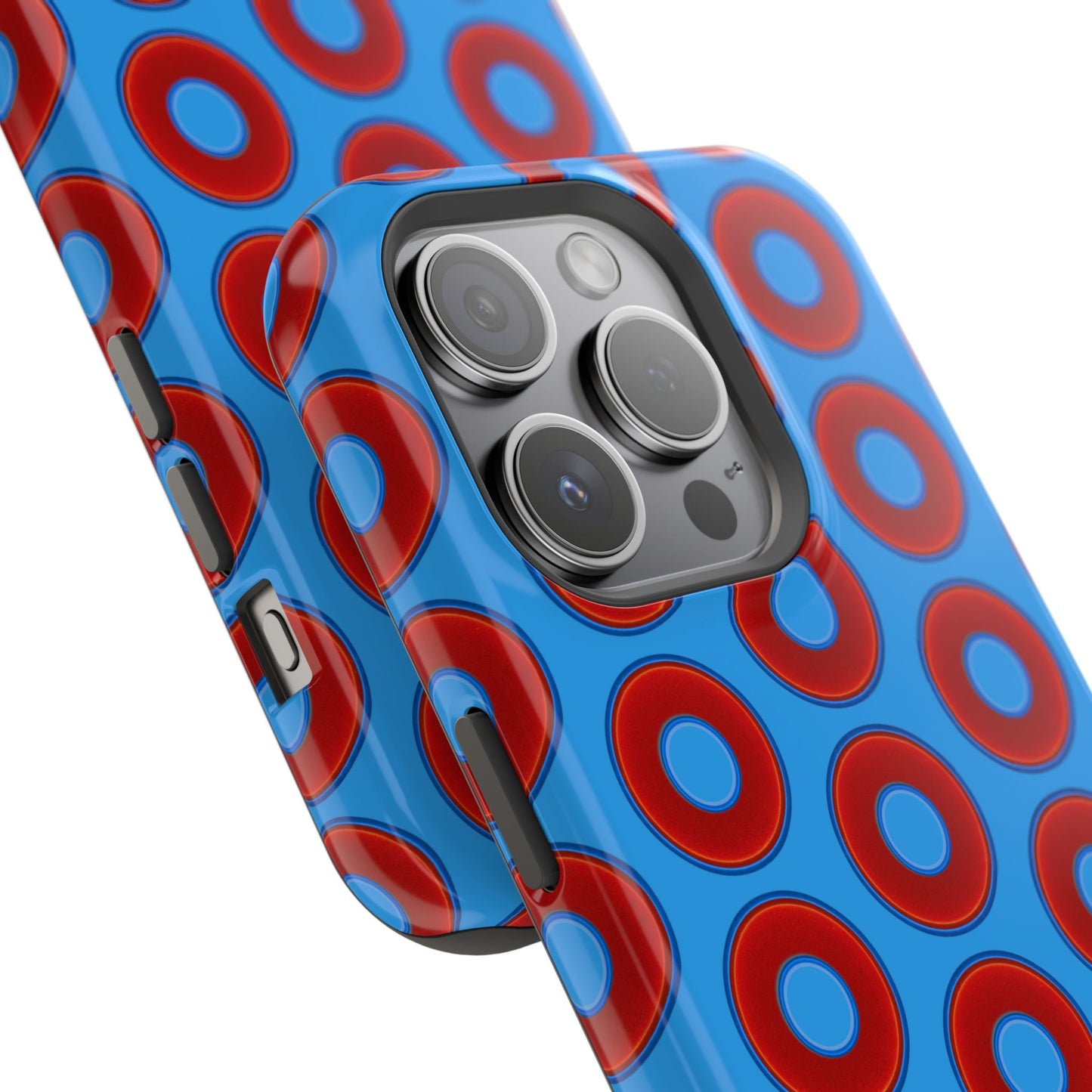 Impact-Resistant Lumpy Donut Case - red vivid donut print w/sky royal blue background