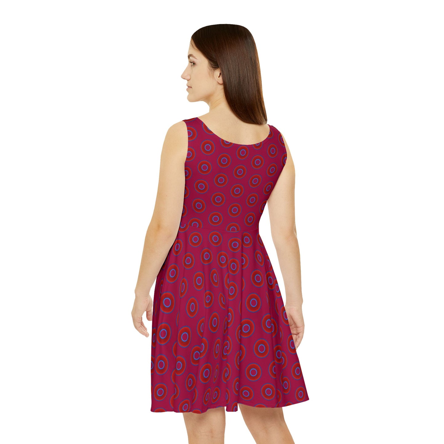 Women's Skater Donut Dress - vivid red donut print w/dark magenta background