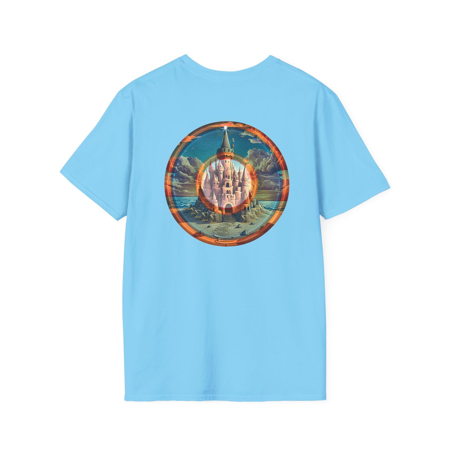 Classic Donut Tee - Unisex Soft-Style - "The Donut that Tides Never Reached" - series 1.0  - variant 1 - plain - blue/orange donut