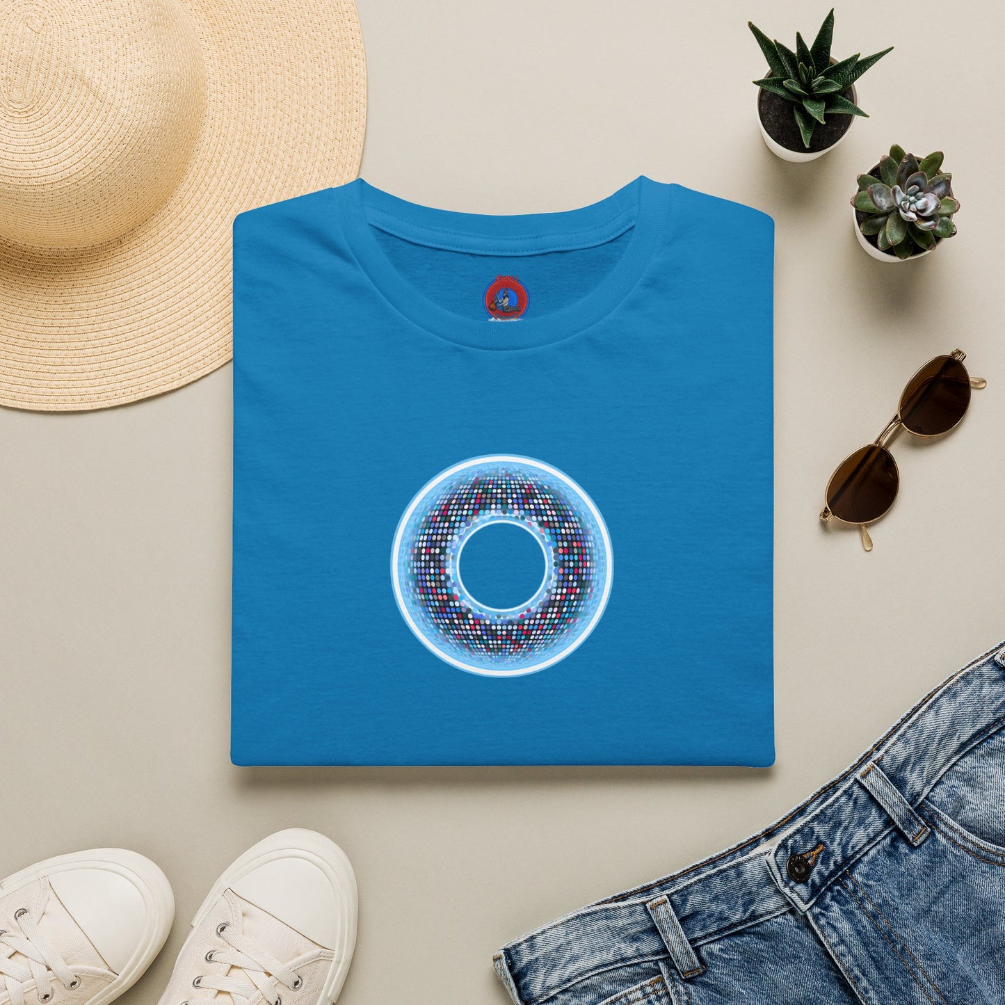 Classic Donut Tee - Unisex Soft-Style - "Microdot Donut" - light blue pixilated donut
