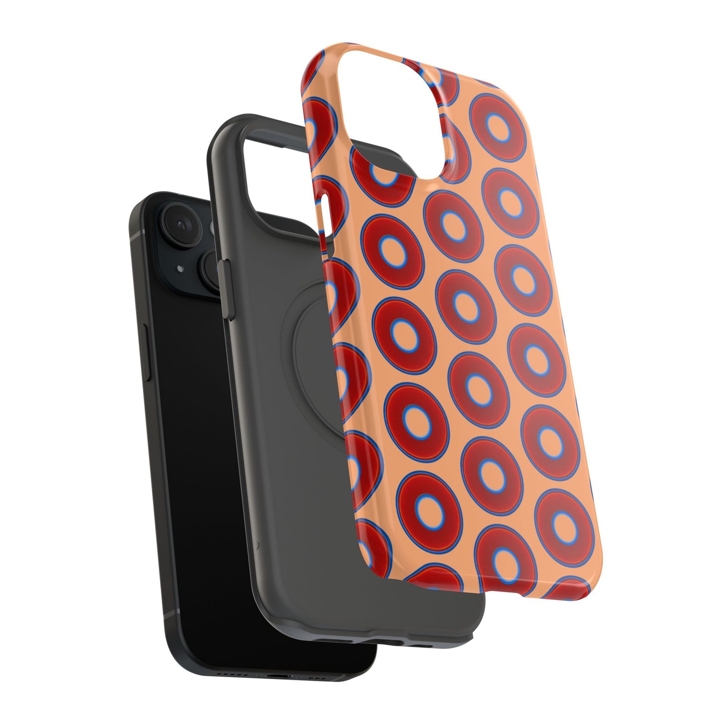 Impact-Resistant Lumpy Donut Case - red vivid donut print w/peach background