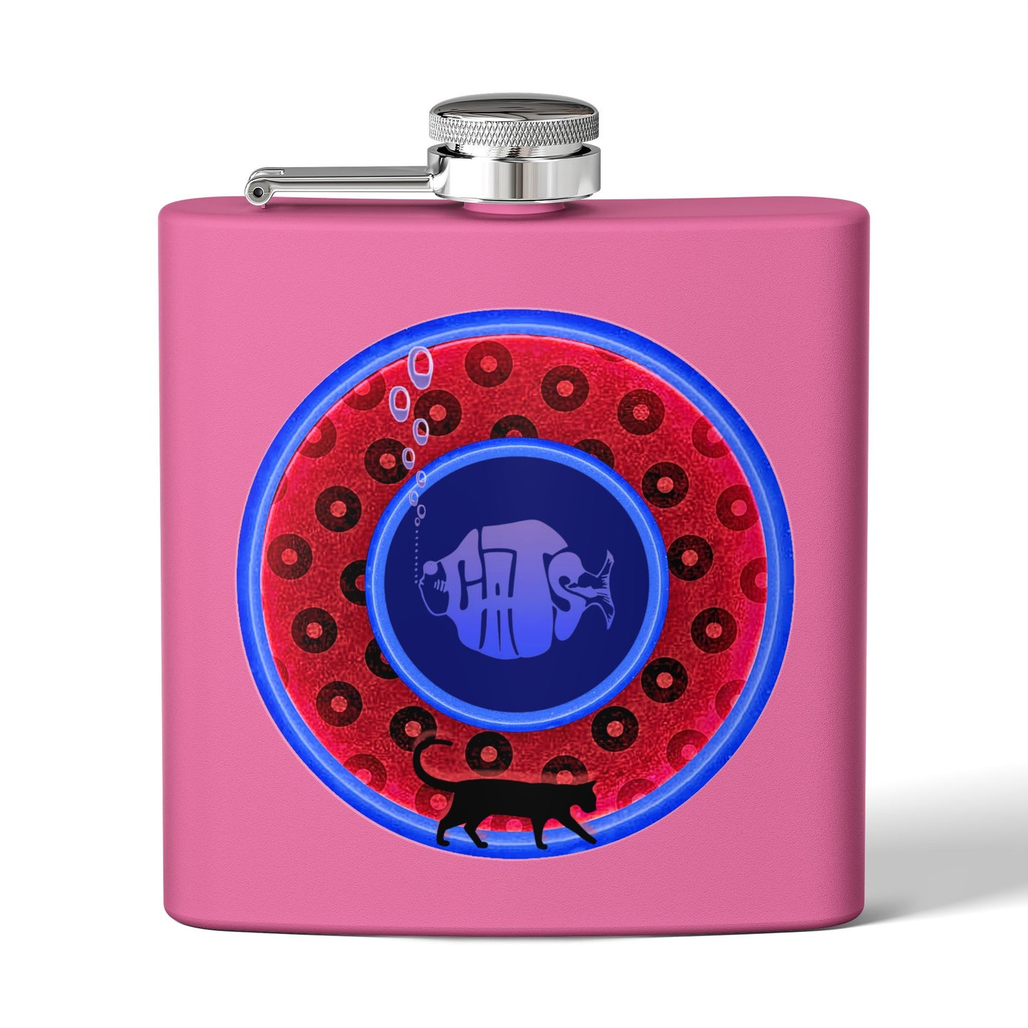 Lump's Donut Flask 6 oz -  red/blue widemouthed paradox donut - [*w/your choice of 6 backgrounds]