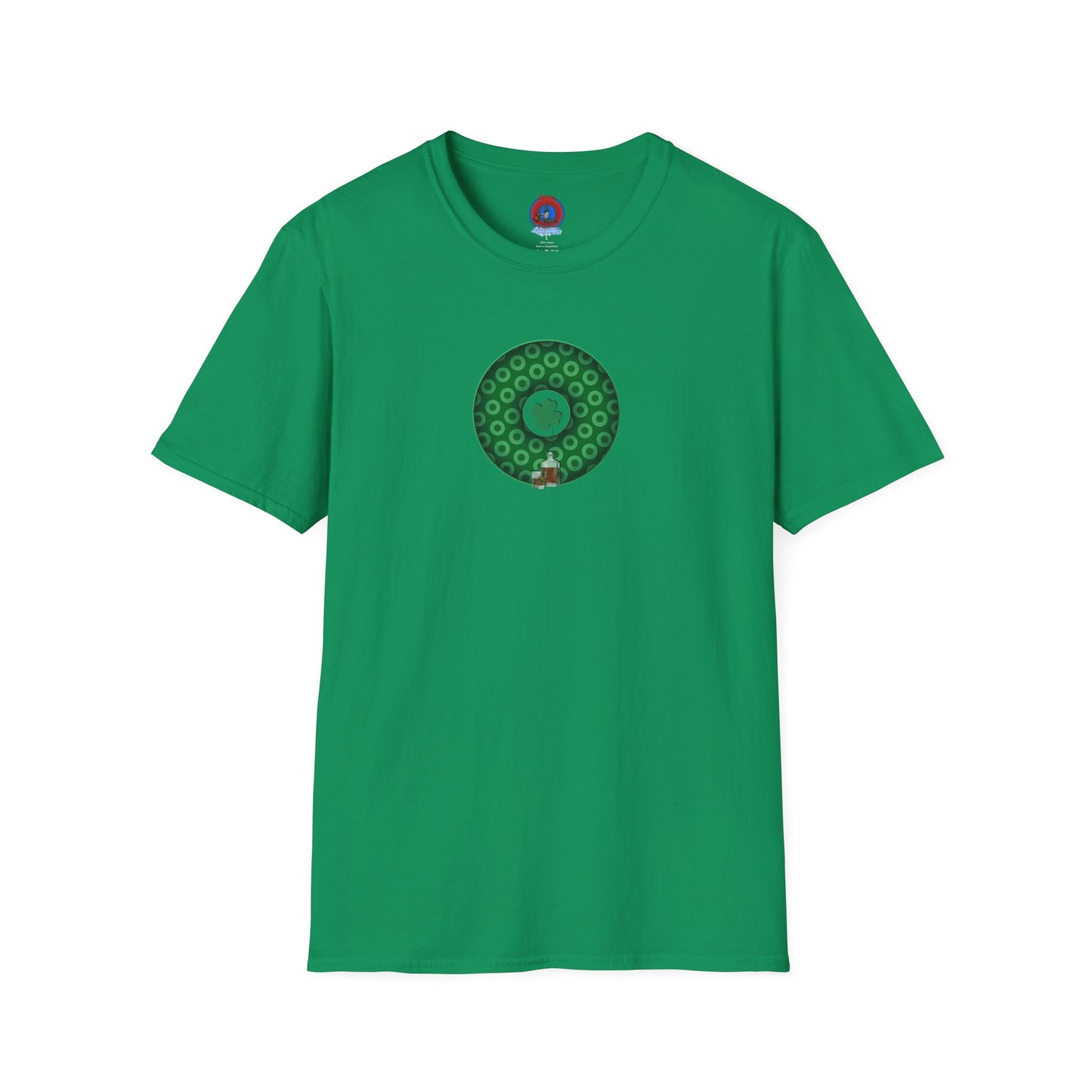 Classic Donut Tee - Unisex Soft-Style - "Patron Saint of Donuts" - St. Patrick's Day Donut - w/whiskey - holiday edition - variant 2