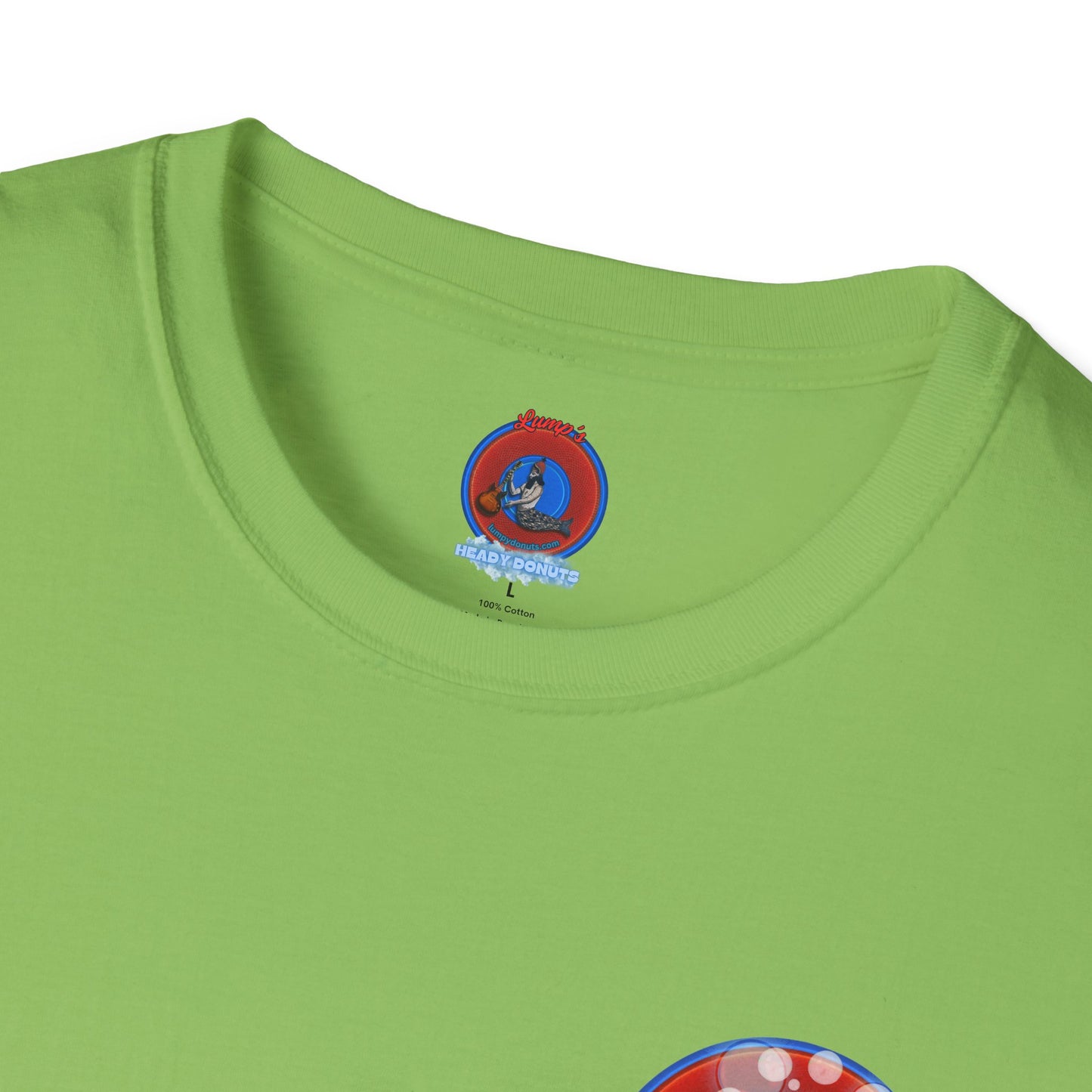 Classic Donut Tee - Unisex Soft-Style - "Bubbler's Donut Tee" - vivid red/blue donut