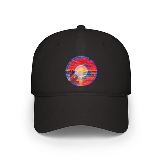 Lumpy Donut Baseball Cap - "Squirming Donut Cap of Sunset" - red rustic pic donut w/