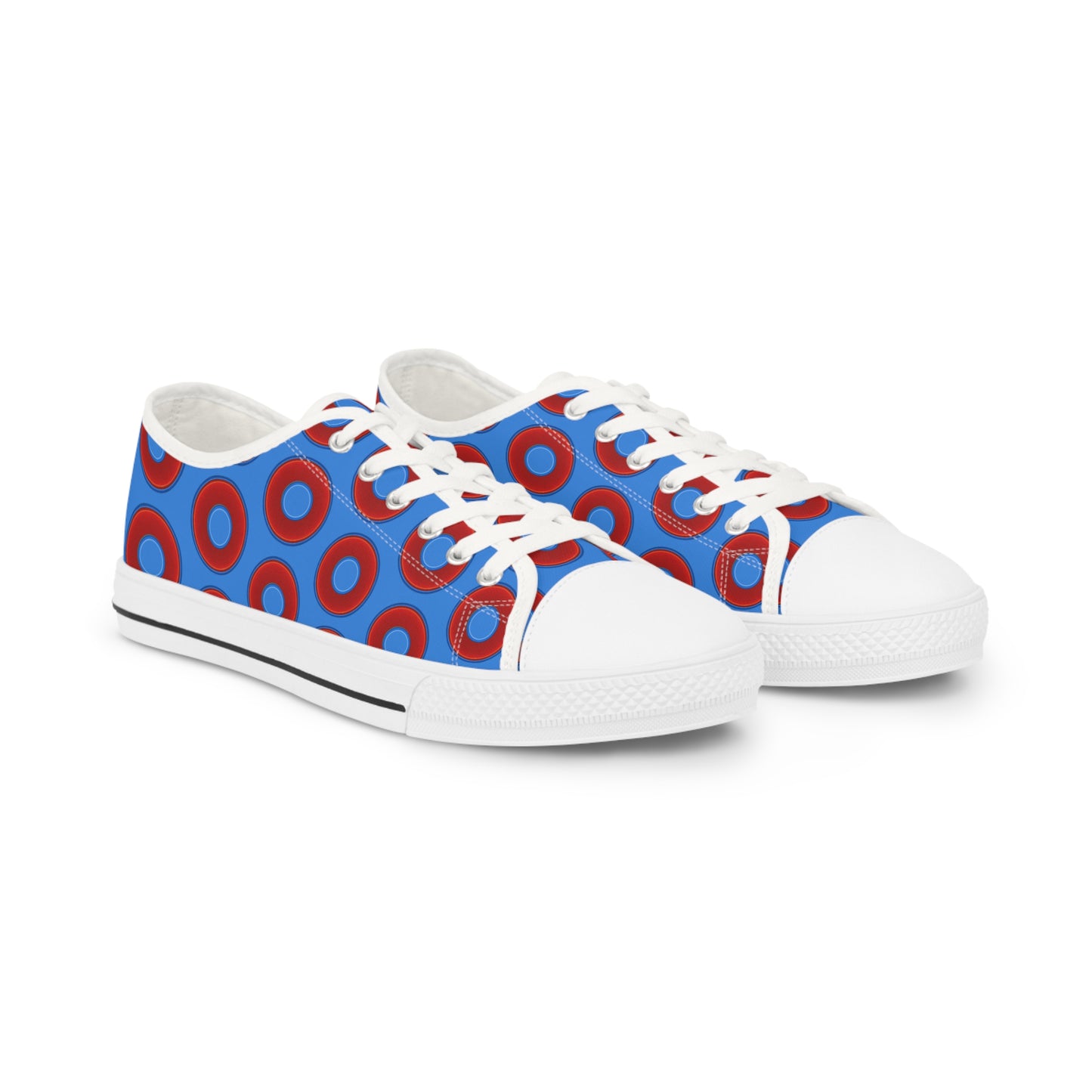 Men's - Low Top Chuck Taylors - large vivid red donut print w/light royal blue background
