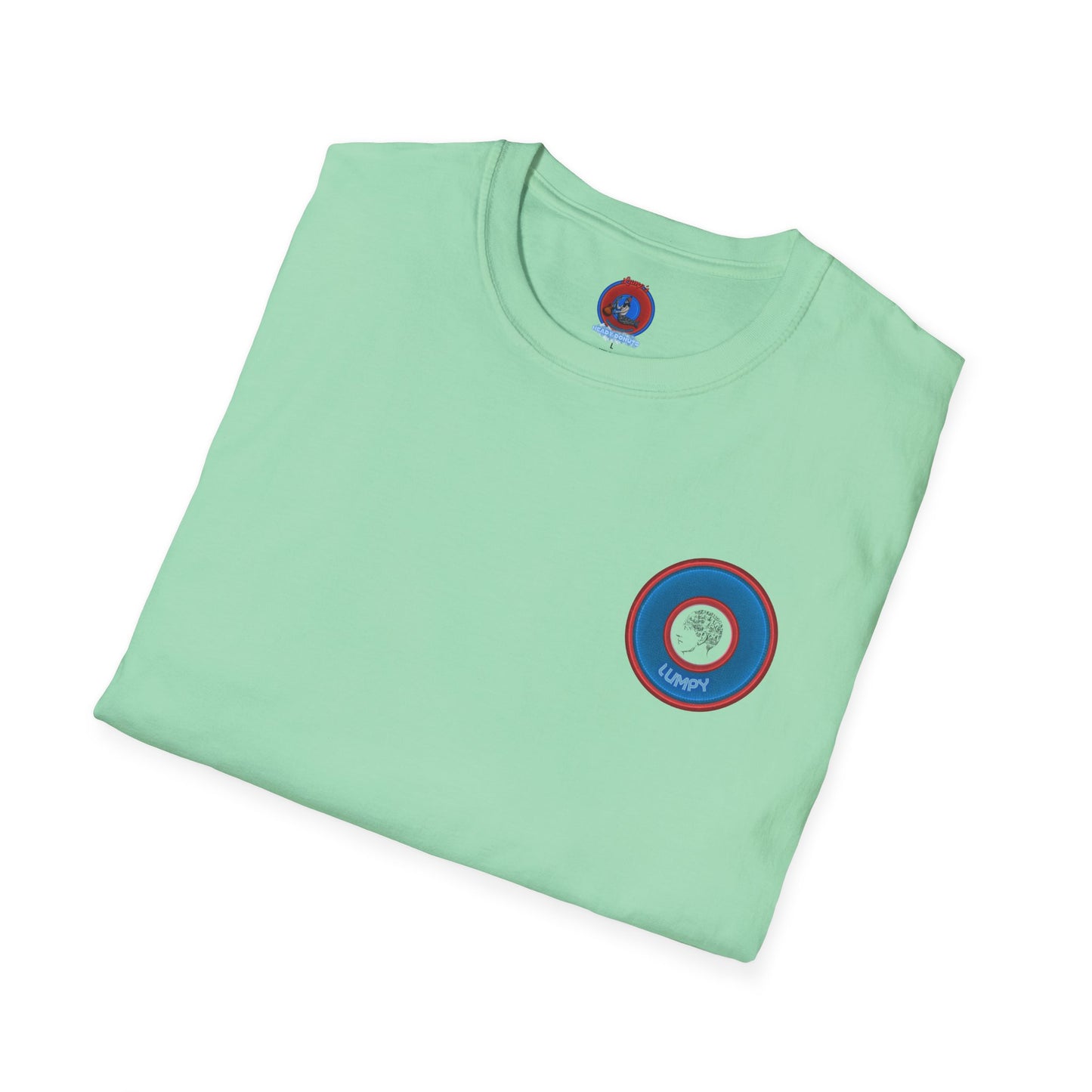 Classic Donut Tee - Unisex Soft-Style - "The Lumpy Donut" - variant 2 - blue/red donut