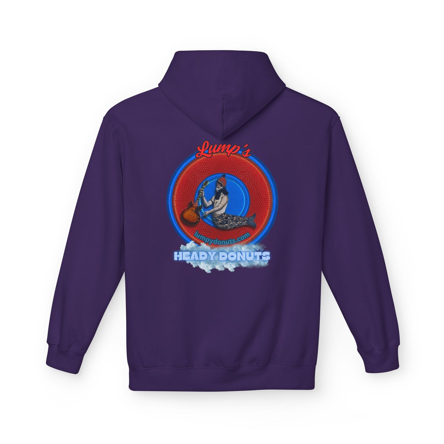 Unisex Fleece Hoodie - [Midweight Soft-style] - "Lump's Heady Logo" - w/rustic red donuts