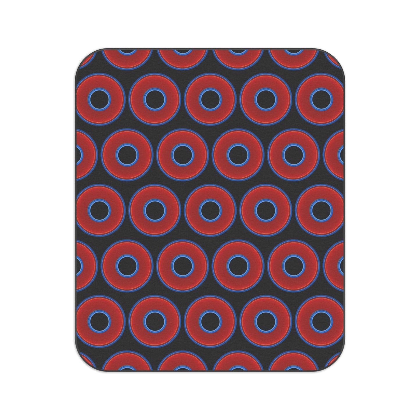The Lumpy Party Blanket - giant water-resistant outdoor blanket [61" x 51"] - vivid red donuts w/black background