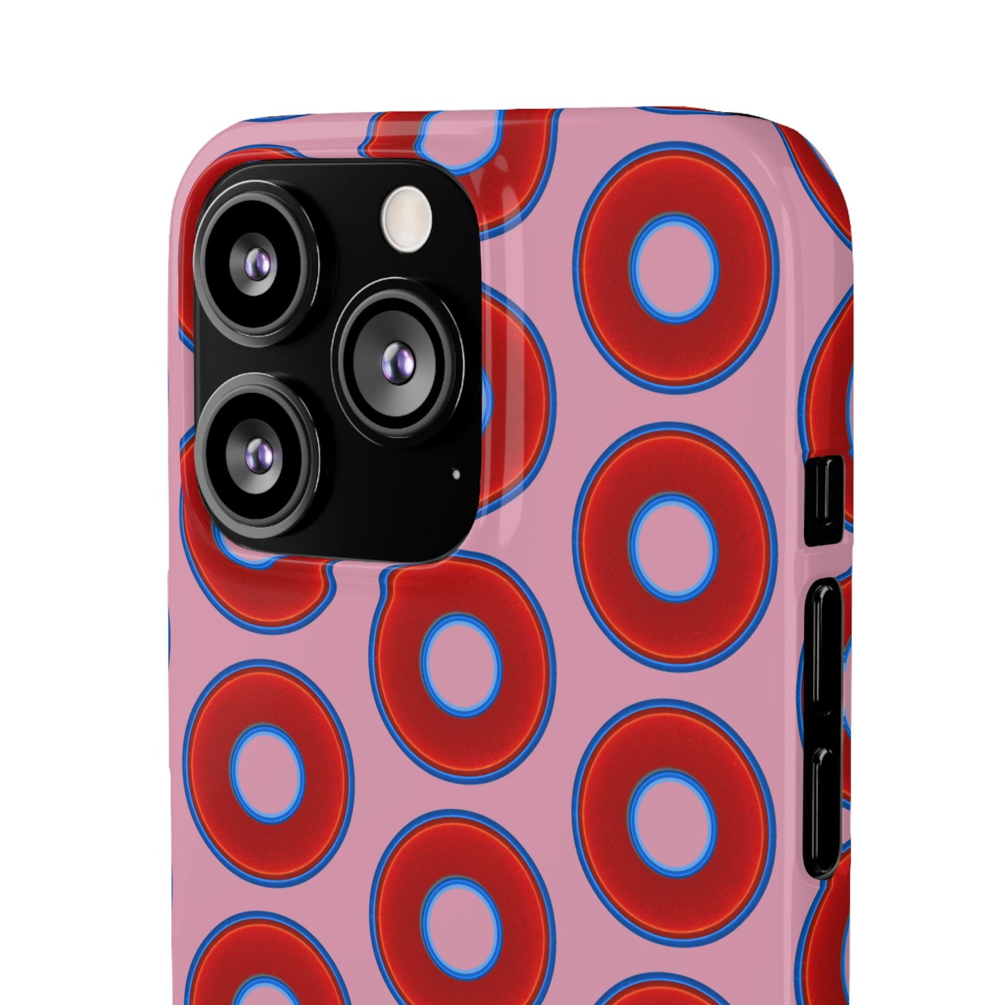 Lumpy Donut Snap Case - red vivid donut print w/pale magenta background