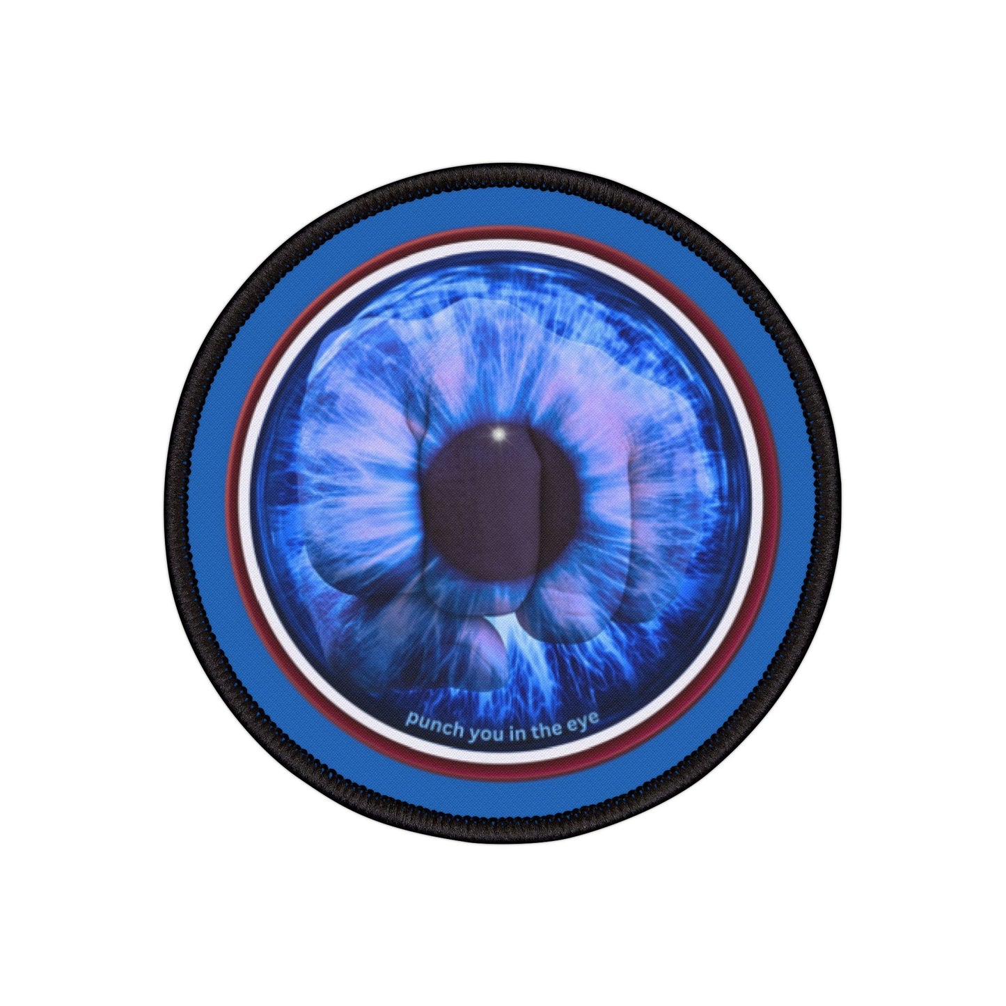 Iron-On Donut Patch - "Wilson's Eyesore of a Donut  " - vivid blue/red idonut - variant 2