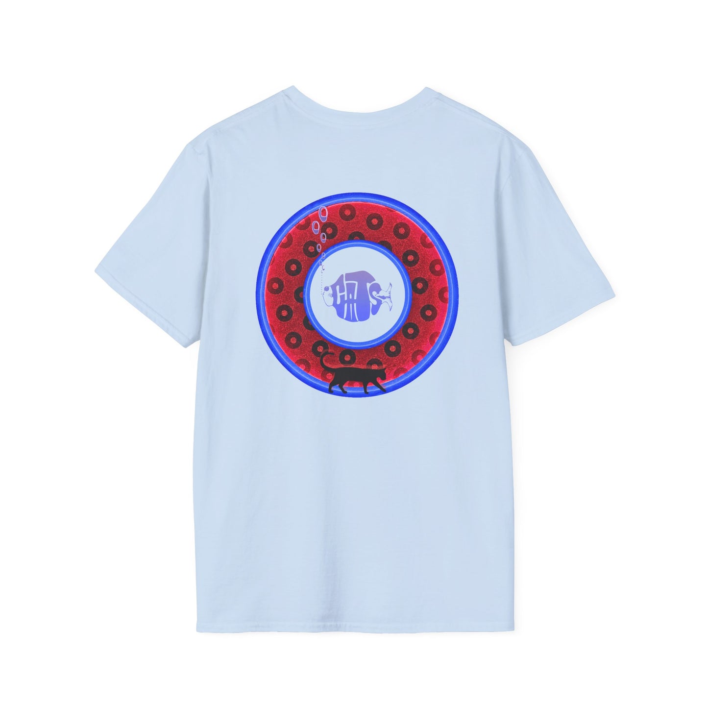 Classic Donut Tee - Unisex Soft-Style - "Cats: The Donut" - paradoxical red/blue widemouthed donut - variant 3