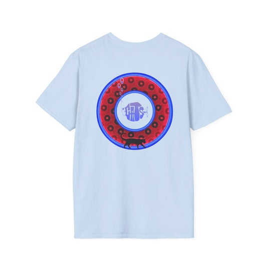 Classic Donut Tee - Unisex Soft-Style - "Cats: The Donut" - paradoxical red/blue widemouthed donut - variant 3
