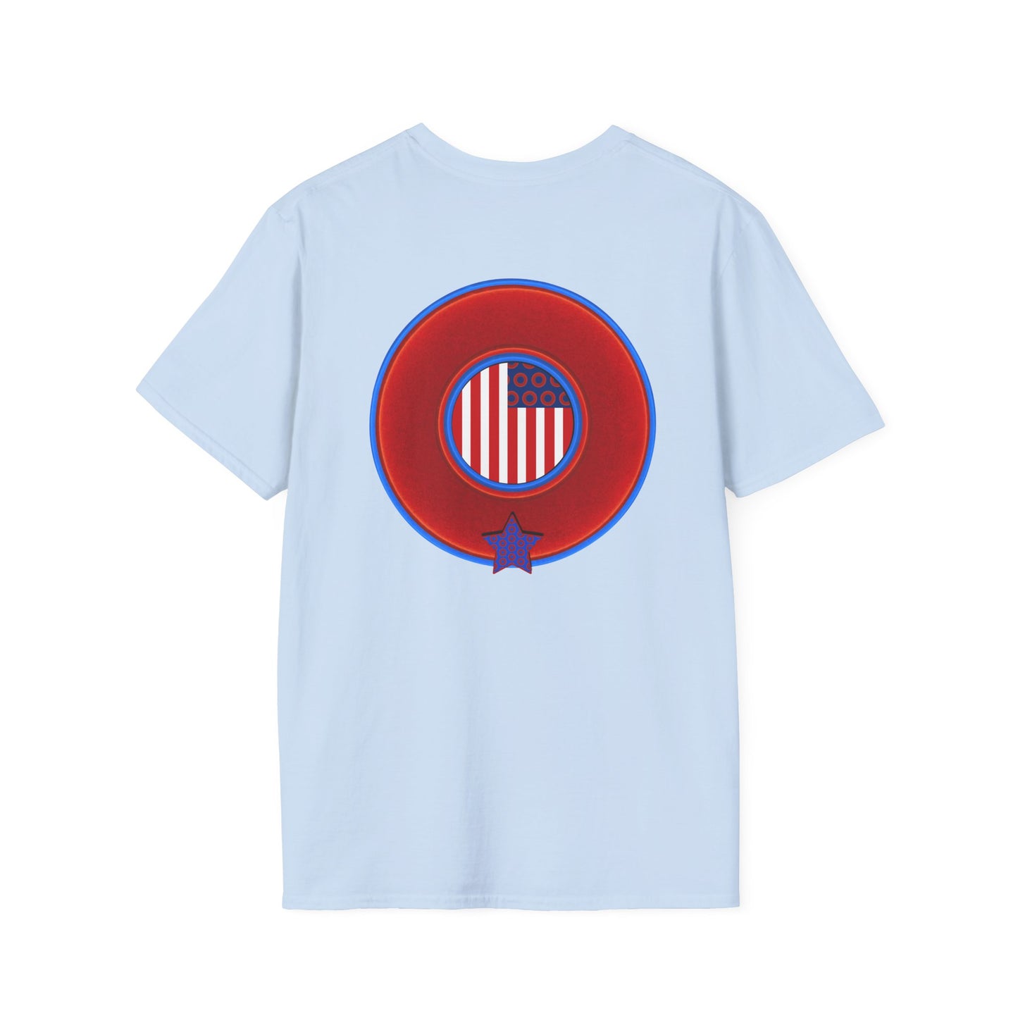 Classic Donut Tee - Unisex Soft-Style - "One Indivisible Donut" - vivid red phreedom donut - w/star - variant 2