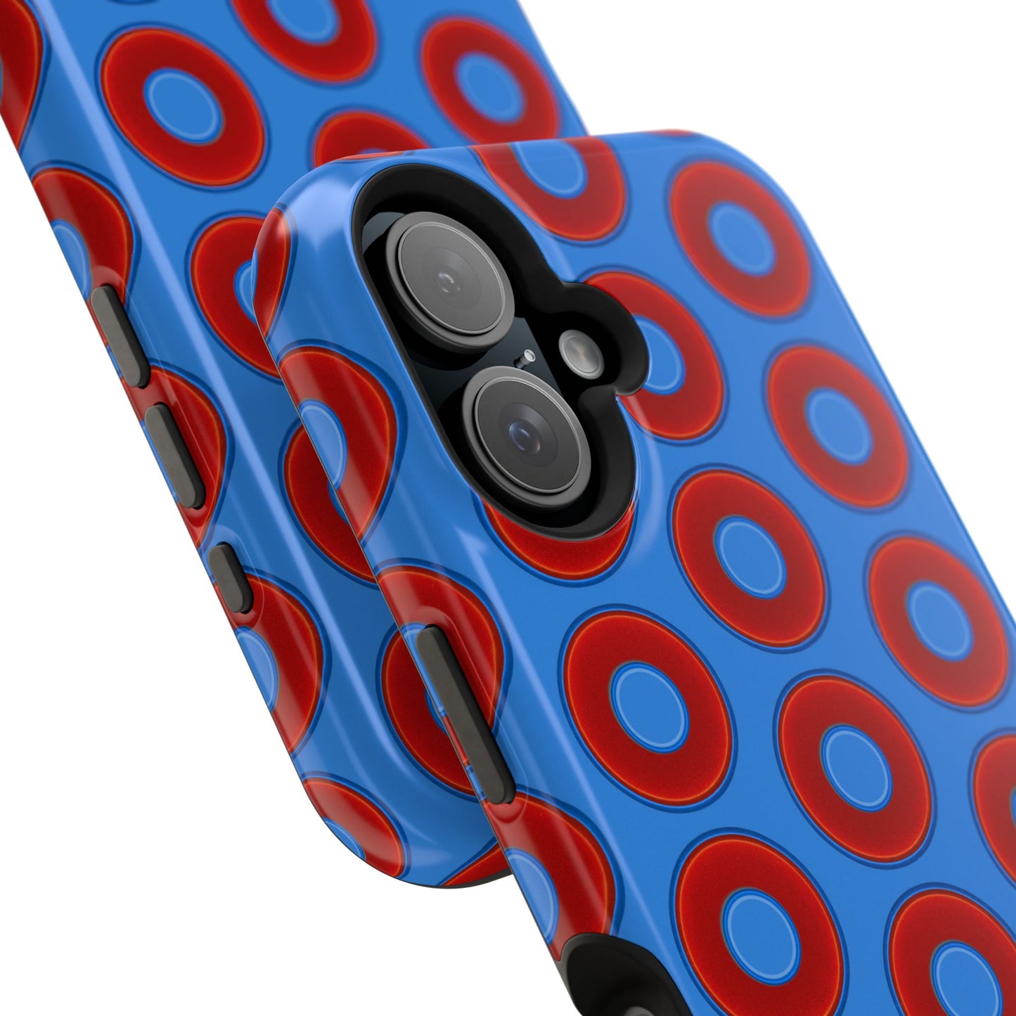 Impact-Resistant Lumpy Donut Case - red vivid donut print w/light royal blue background