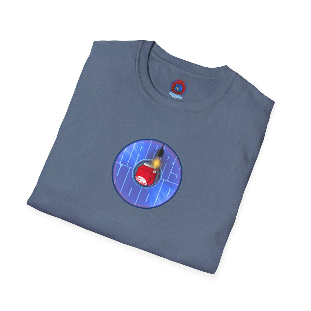 Classic Donut Tee - Unisex Soft-Style - "Harry Left His Donut Shirt" - series 1.0  - variant 4 - purple/blue donut - w/milk & light on