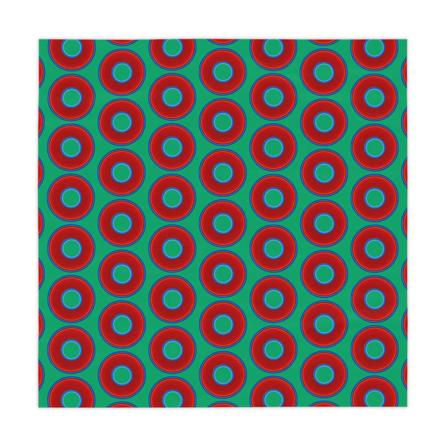 Lumpy Tablecloth - 55.1" x 55.1" - vivid red donuts w/jade green background
