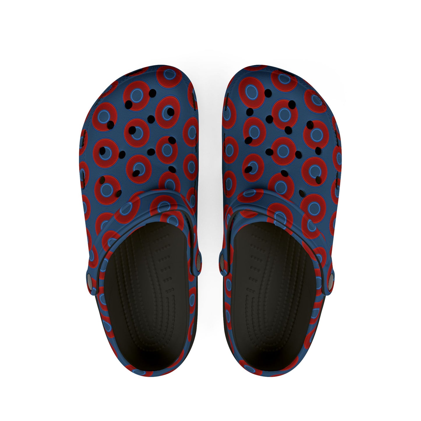 Spatchcocks - donut slip-on shoes - vivid red donuts w/light navy blue background [unisex]