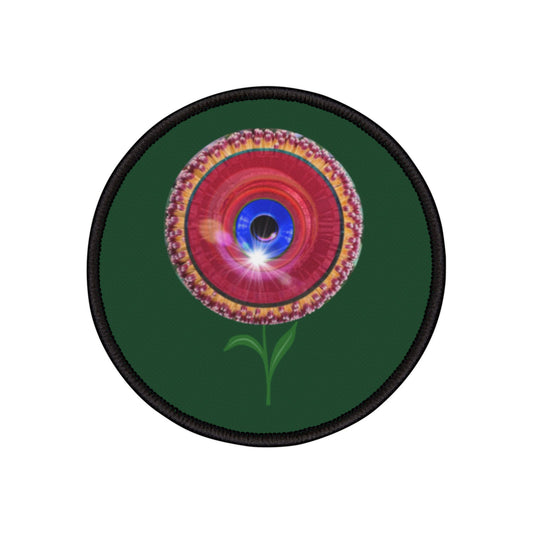 Iron-On Donut Patch - "Smell The Donut Patches" - vivid red flour donut - variant 1