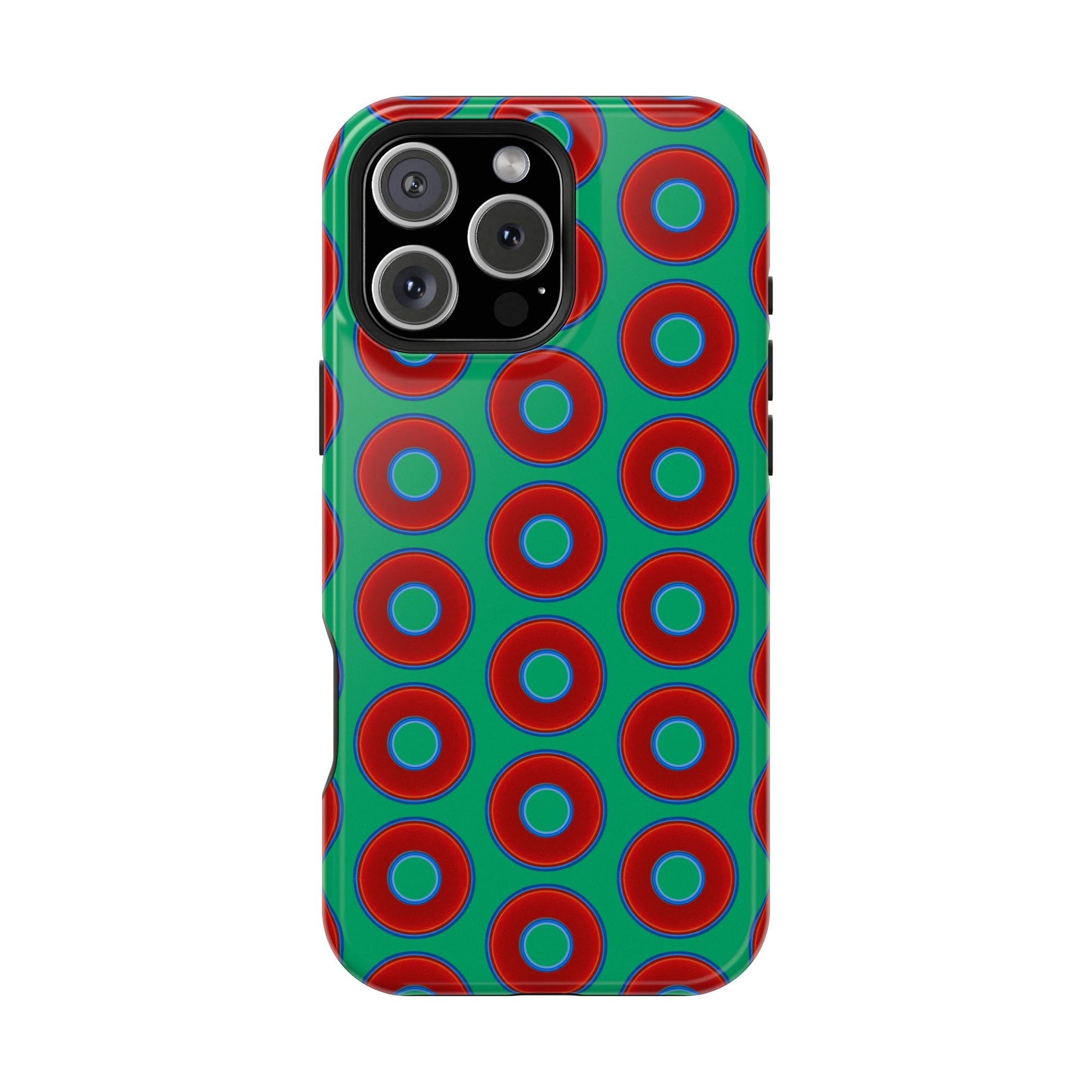 Impact-Resistant Lumpy Donut Case - red vivid donut print w/jade green background