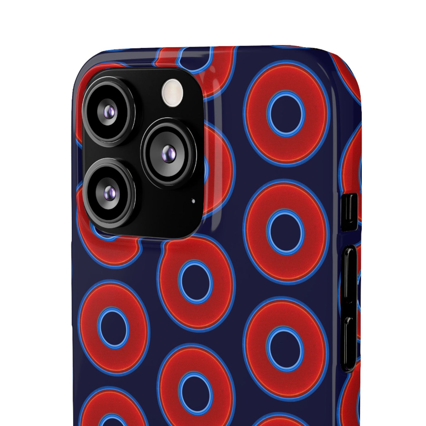 Lumpy Donut Snap Case - red vivid donut print w/midnight blue background
