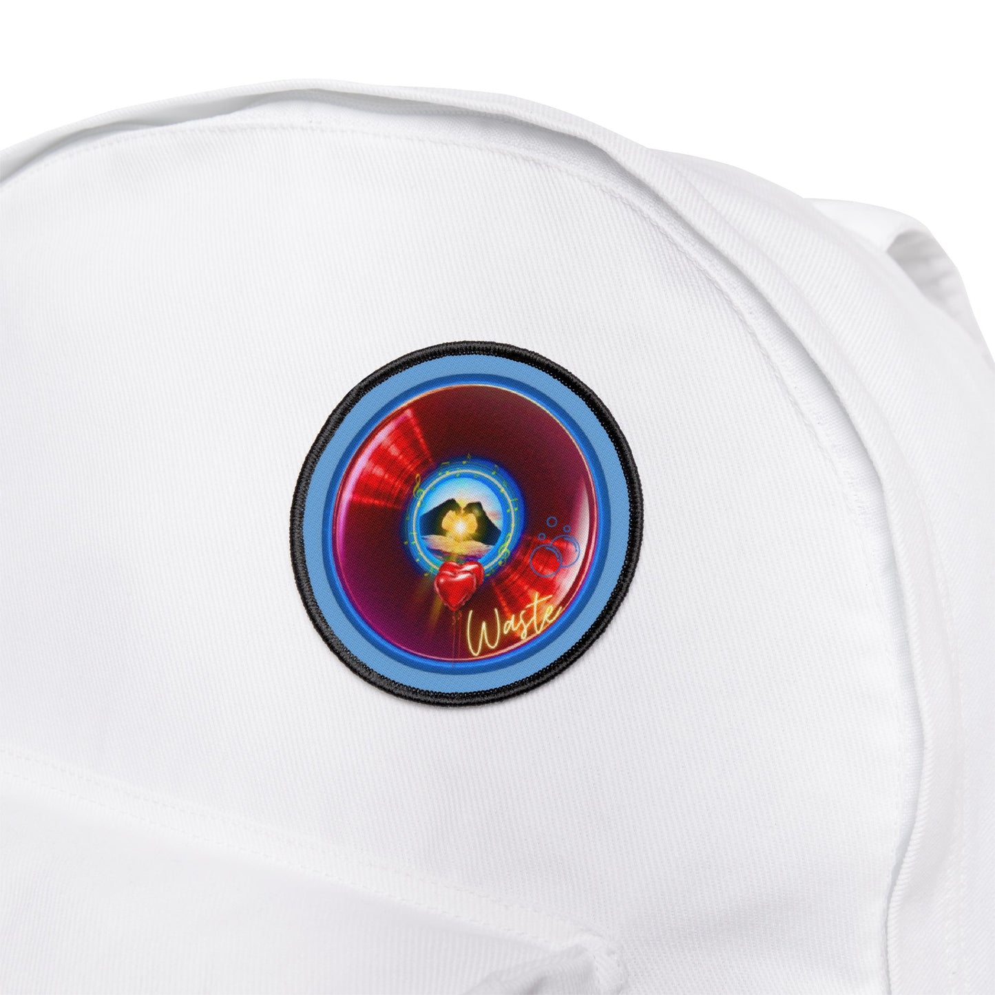 Iron-On Donut Patch - "Waste of a Perfectly Good Donut Patch" - vivid red record donut