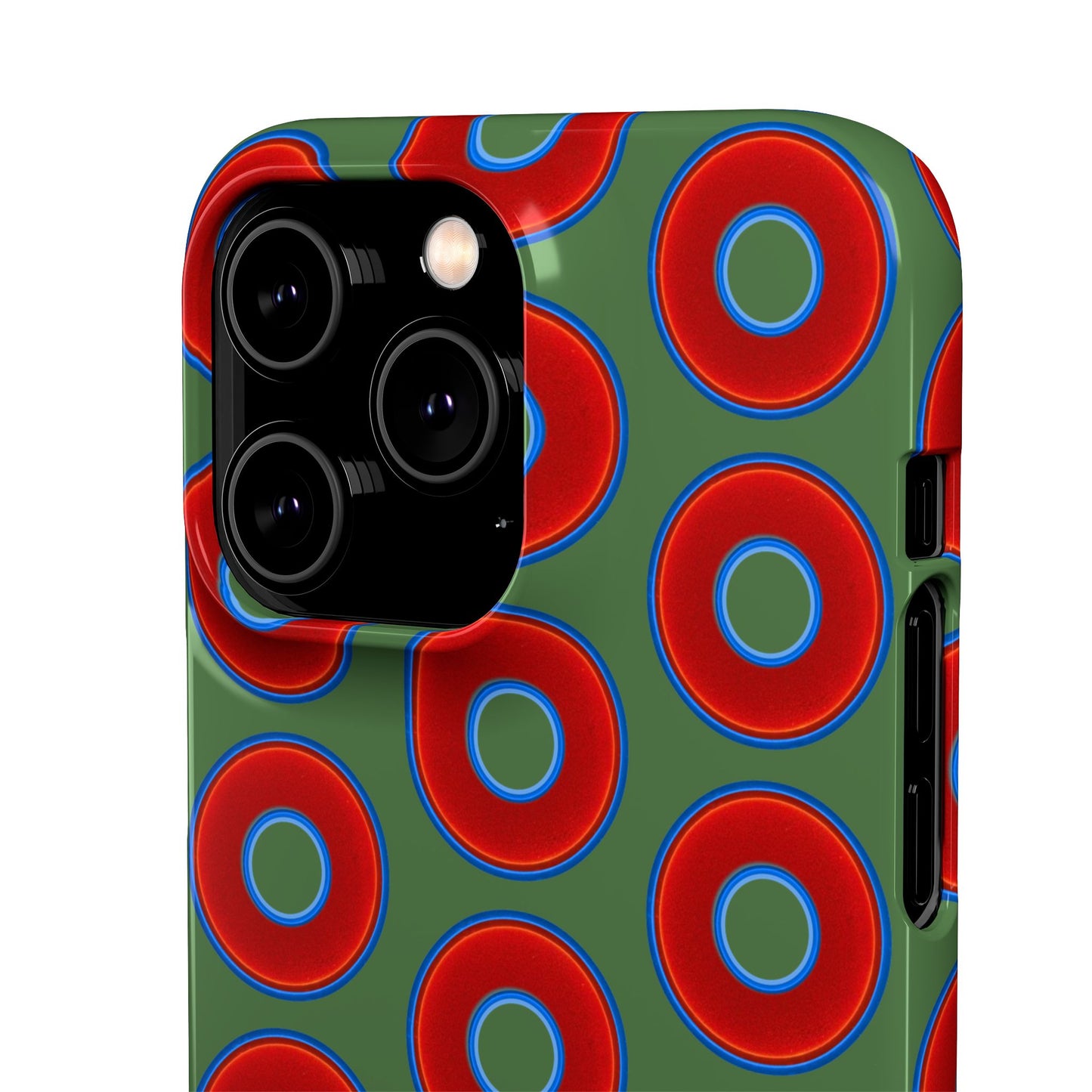Lumpy Donut Snap Case - red vivid donut print w/dark green background