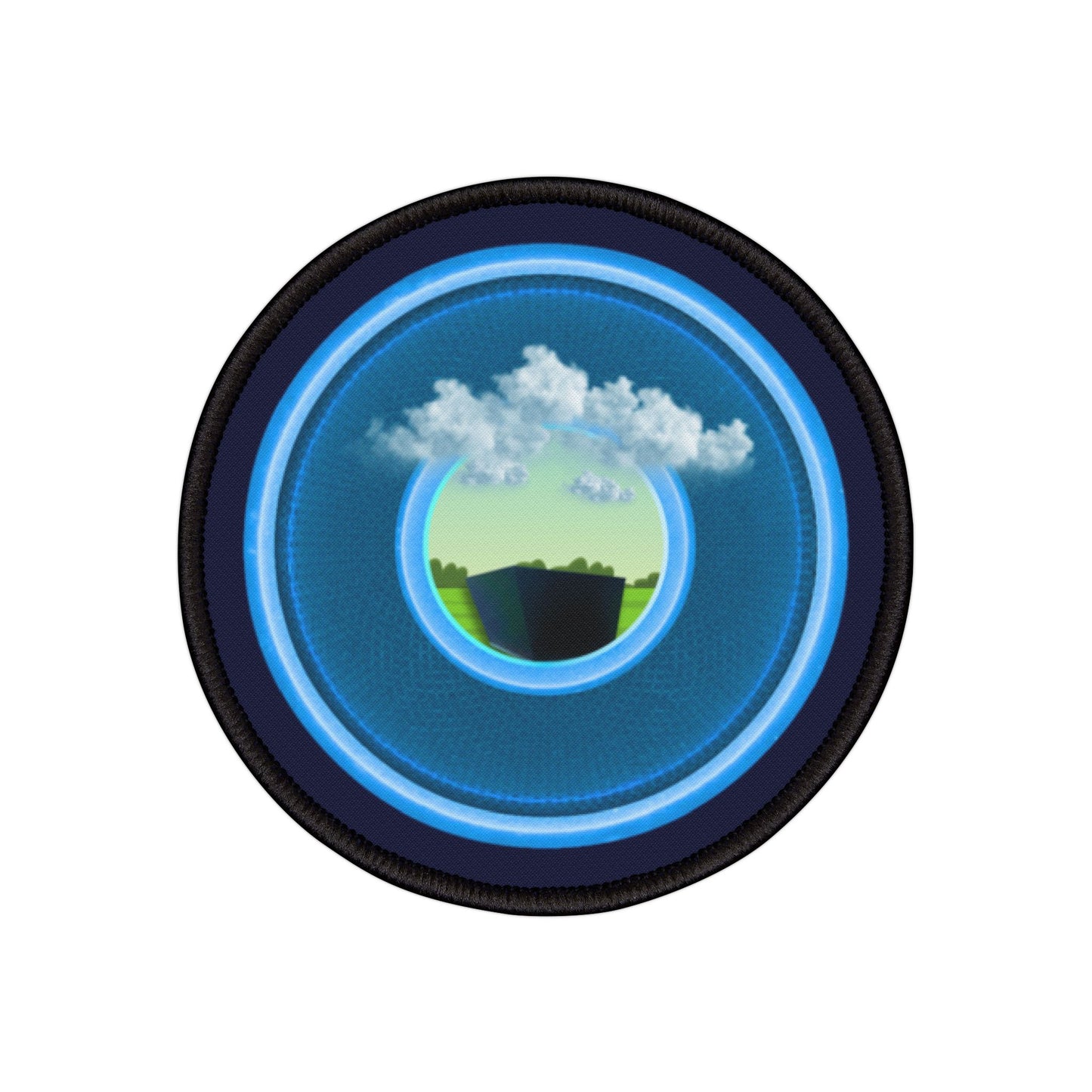 Iron-On Donut Patch - "Got Rhombus Donut Patches?" - rustic blue/light blue donut - variant - 1