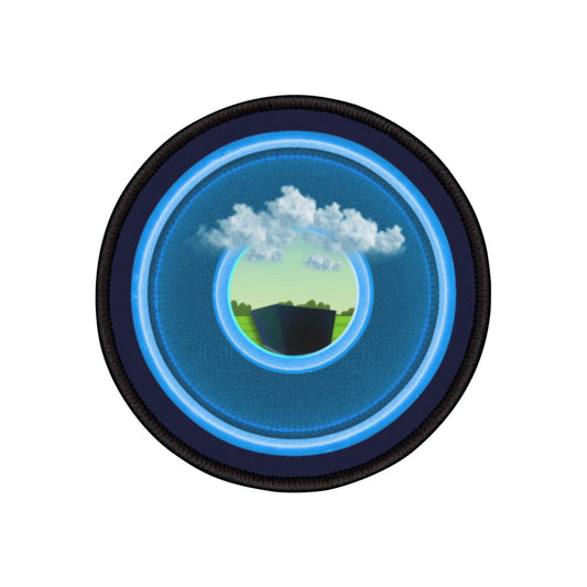 Iron-On Donut Patch - "Got Rhombus Donut Patches?" - rustic blue/light blue donut - variant - 1