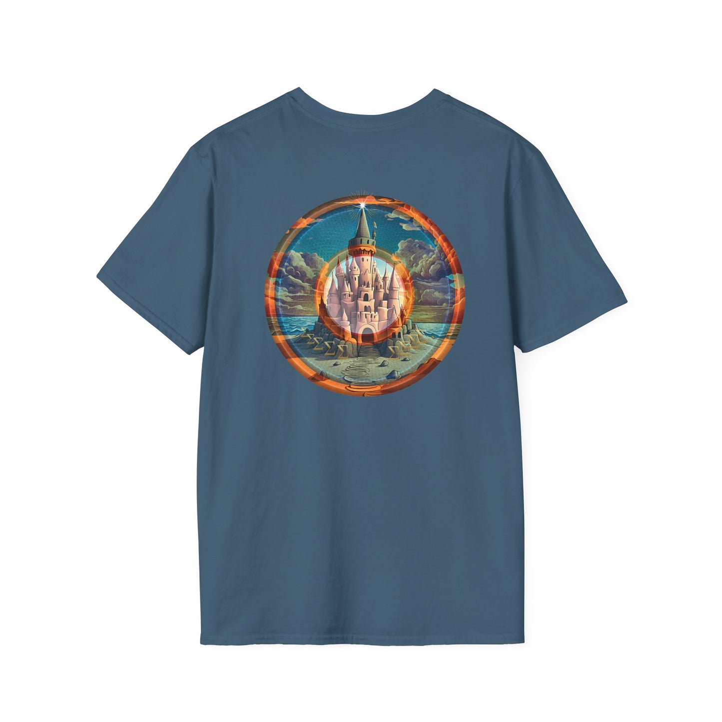 Classic Donut Tee - Unisex Soft-Style - "The Donut that Tides Never Reached" - series 1.0  - variant 1 - plain - blue/orange donut