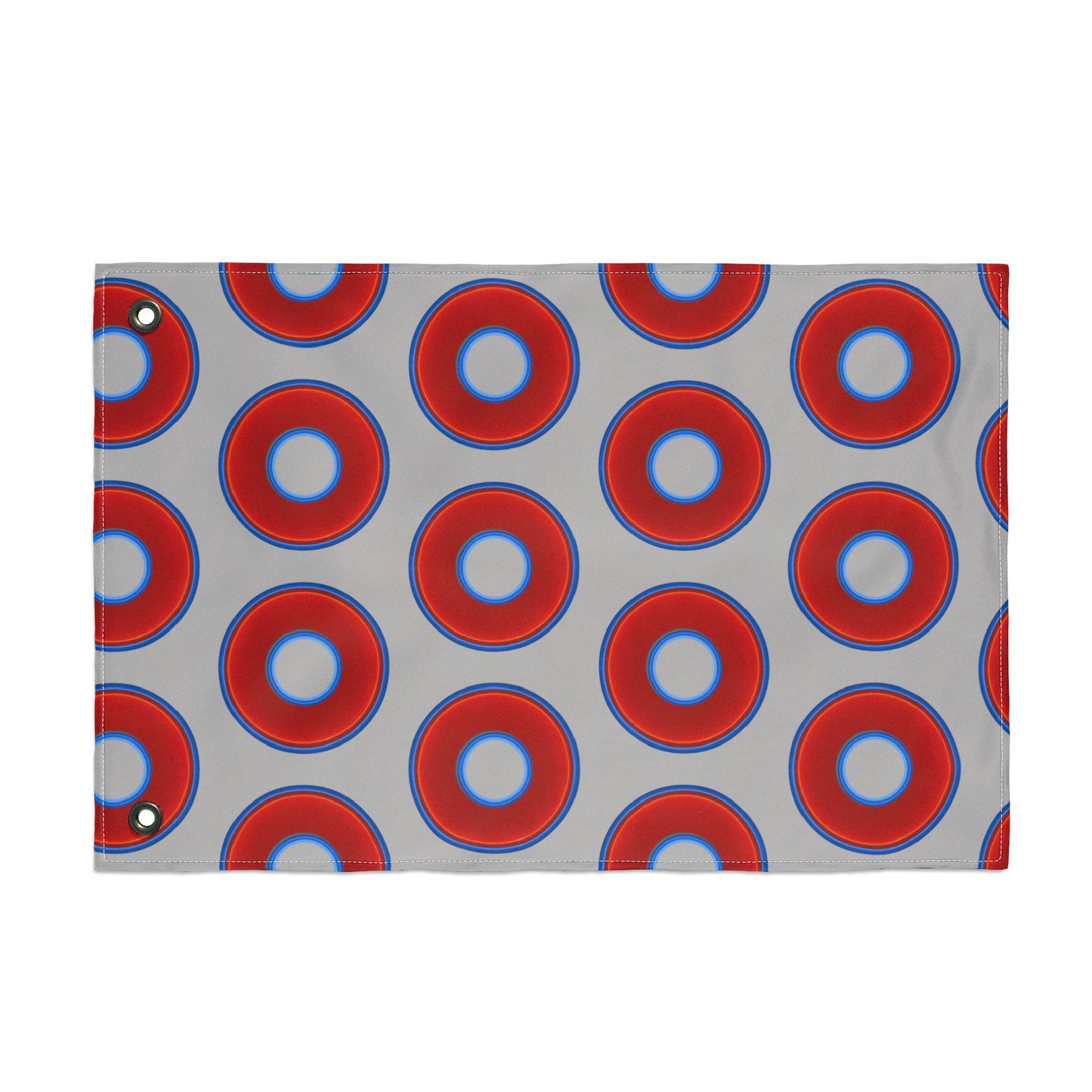 Lumpy Flagpole Sitters - Donut Flags [12" x 18"] - red vivid donut print w/light gray background