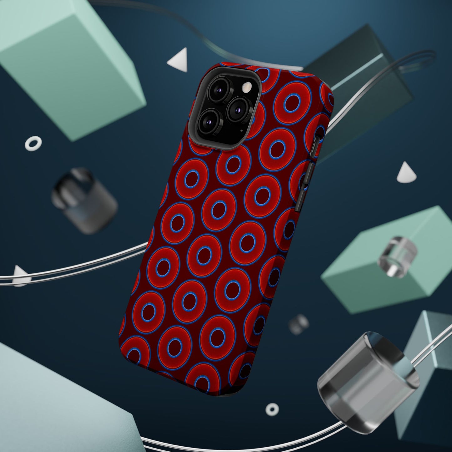Magnetic Tough Donut Case - red vivid donut print w/dark red background