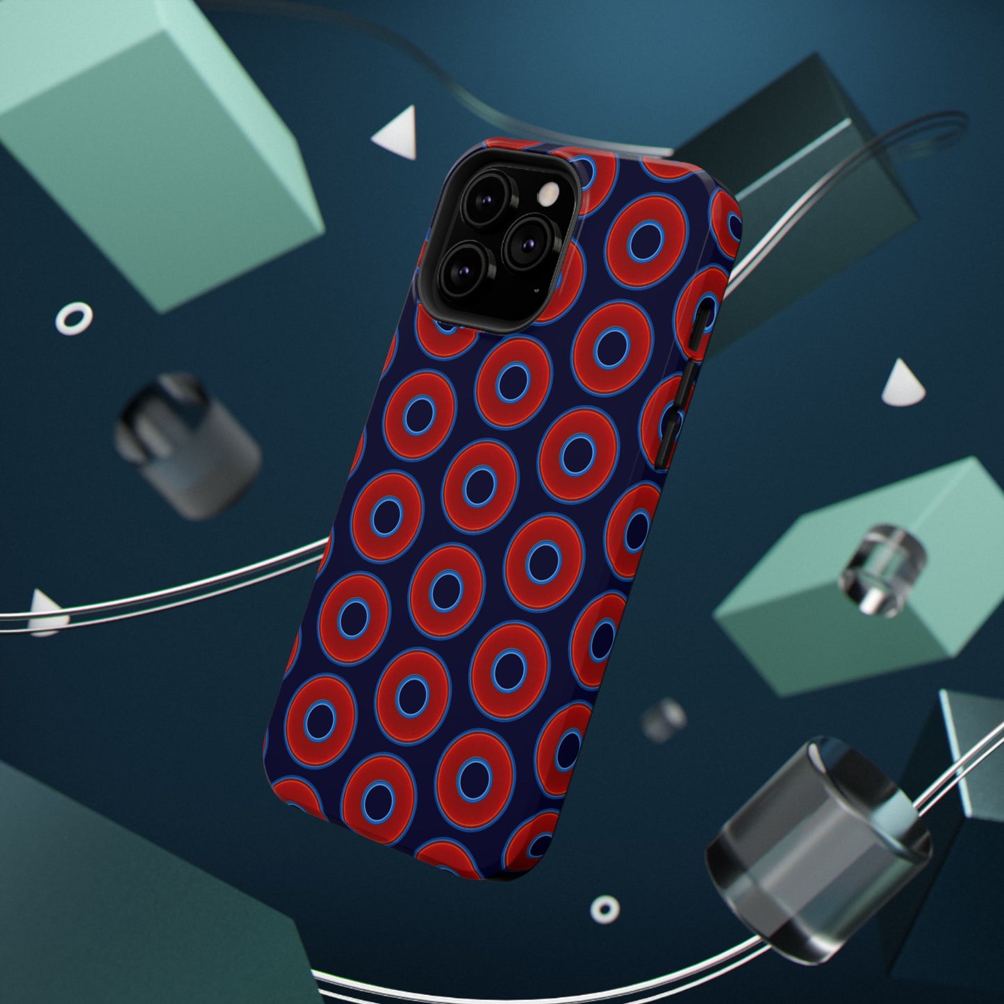 Impact-Resistant Lumpy Donut Case - red vivid donut print w/midnight blue background