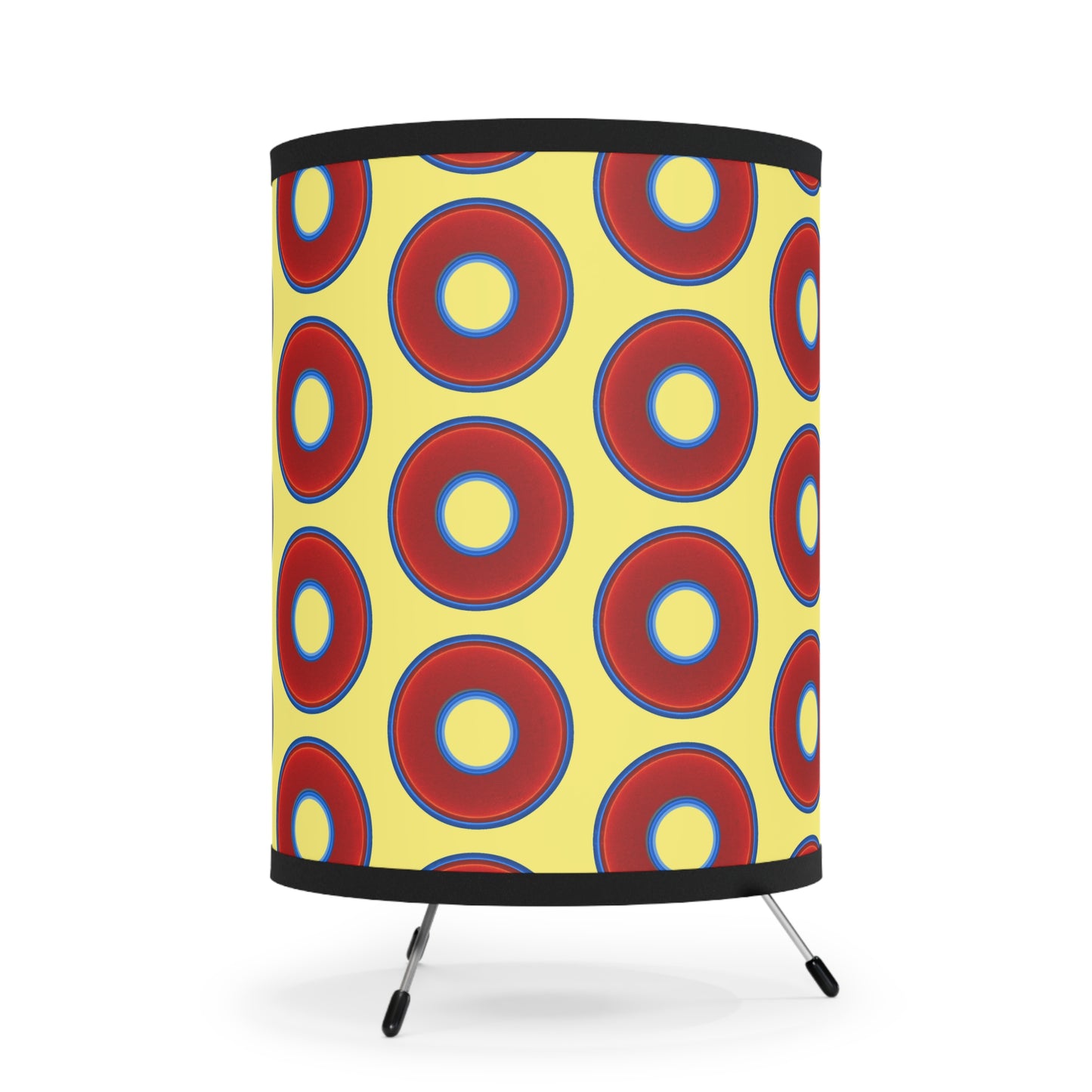 Lumpy Tripod Donut Lamp - vivid red donuts w/yellow background