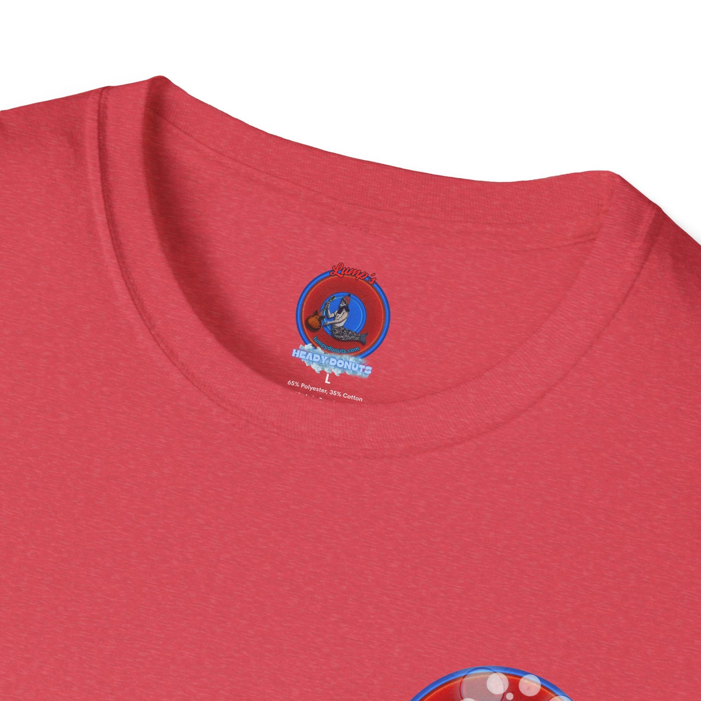 Classic Donut Tee - Unisex Soft-Style - "Bubbler's Donut Tee" - vivid red/blue donut