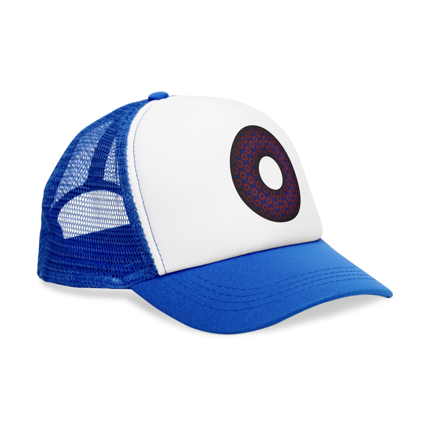 Lumpy Trucker Hat - "Paradoxical Donut - variant 5 - traditional print - red/blue