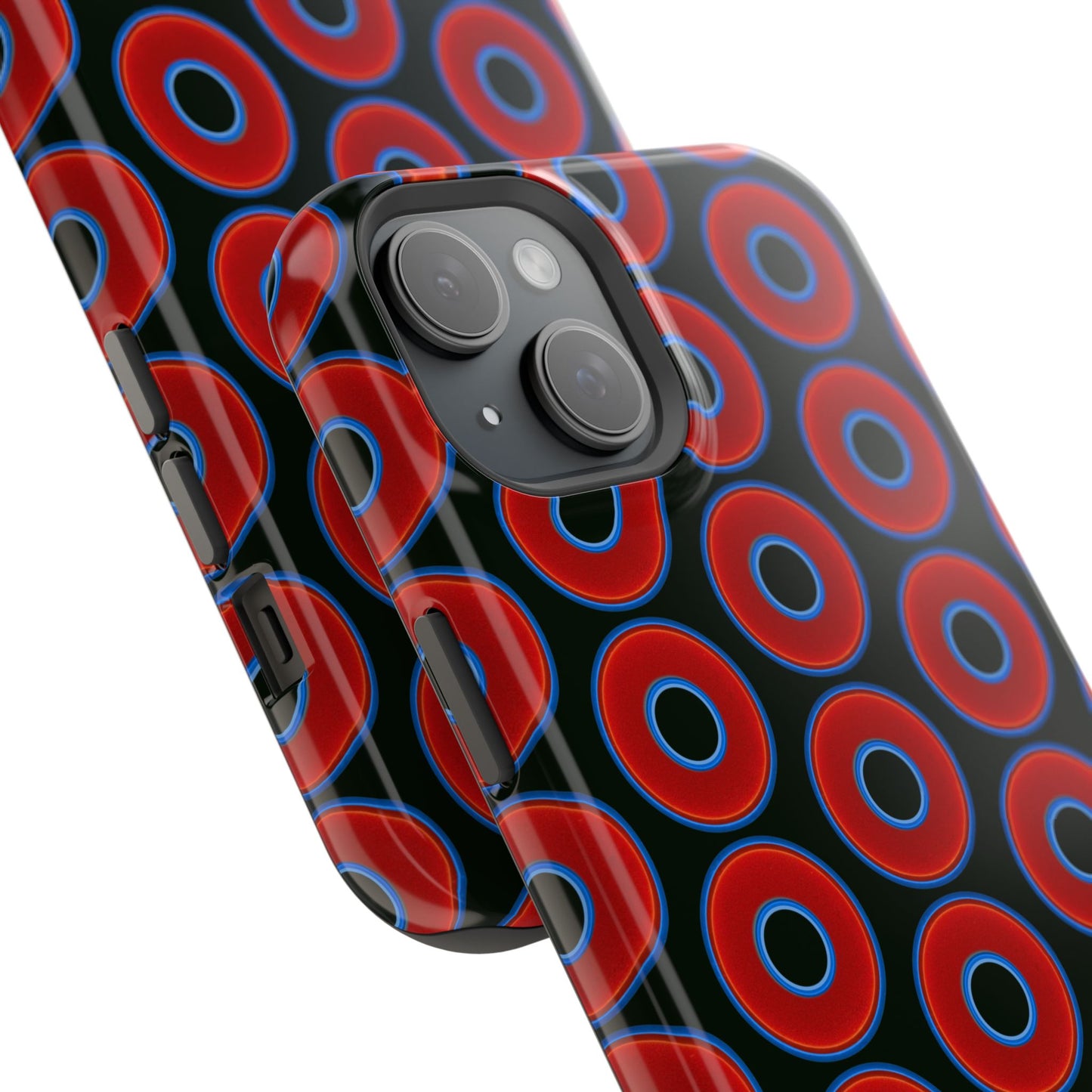 Magnetic Tough Donut Case - red vivid donut print w/midnight green background