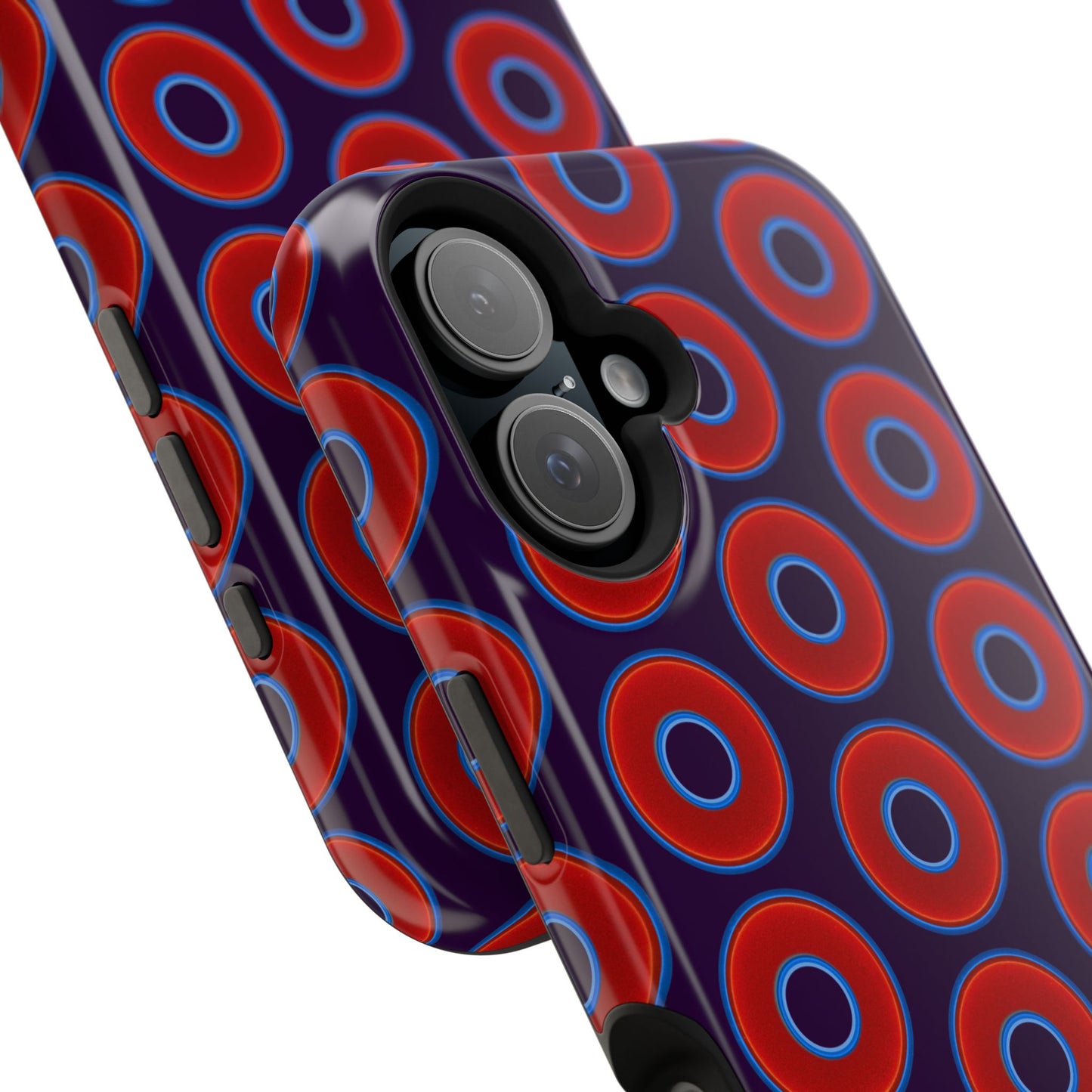Impact-Resistant Lumpy Donut Case - red vivid donut print w/midnight purple background
