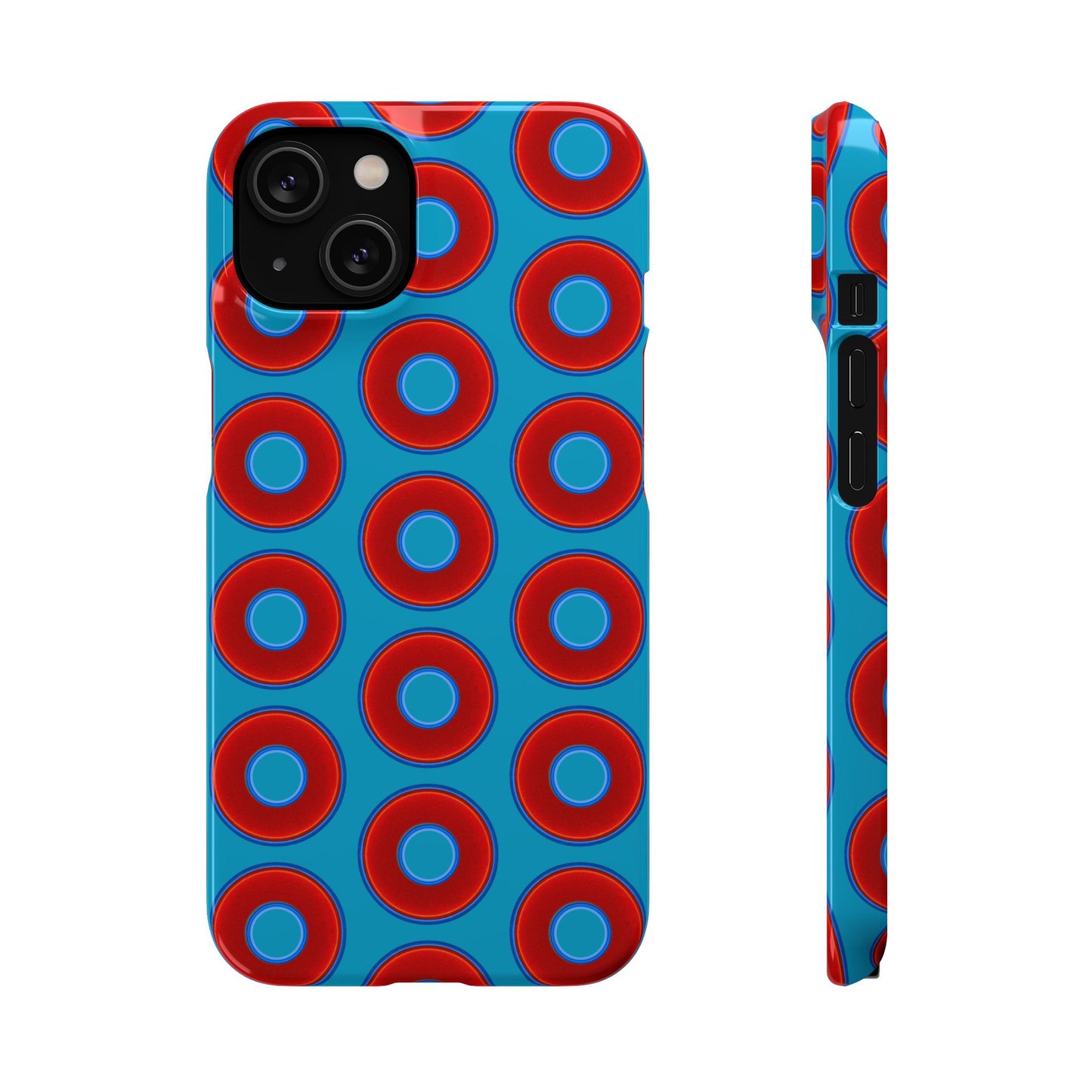 Lumpy Donut Snap Case - red vivid donut print w/aquamarine blue background