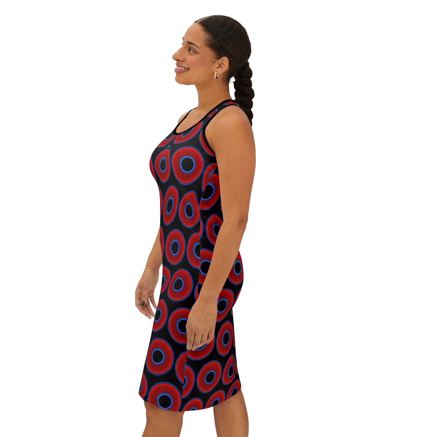 Tela's Lumpy Racerback Donut Dress - red vivid donut print w/black background