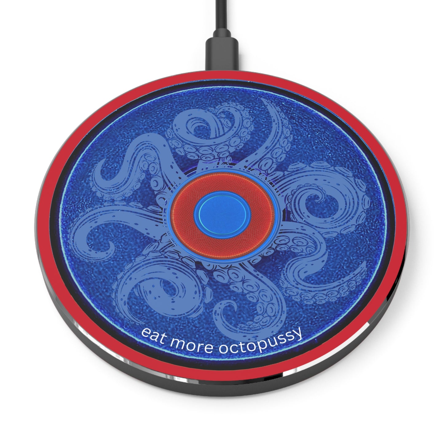 The Flow - Wireless Lumpy Donut Chargers - "Roger Moore's Donut" - vivid blue w/dark red background - variant - 2