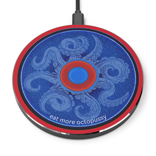 The Flow - Wireless Lumpy Donut Chargers - "Roger Moore's Donut" - vivid blue w/dark red background - variant - 2