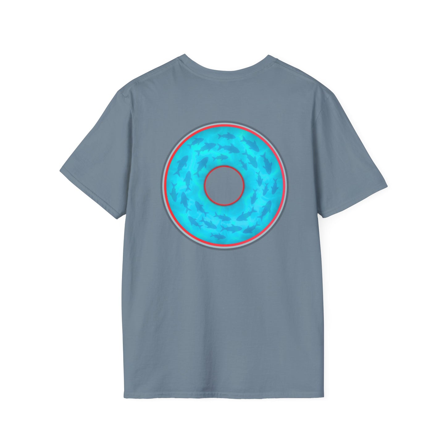 Classic Donut Tee - Unisex Soft-Style - "Skoolie of Phishies" - vivid sea donut - w/light blue water - variant 1
