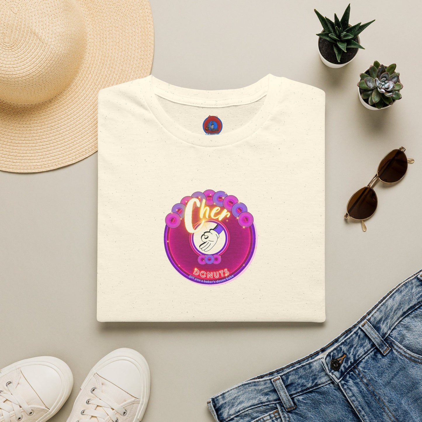 Classic Donut Tee - Unisex Soft-Style - "Chering is Caring Donut' - vivid magenta/purple donut