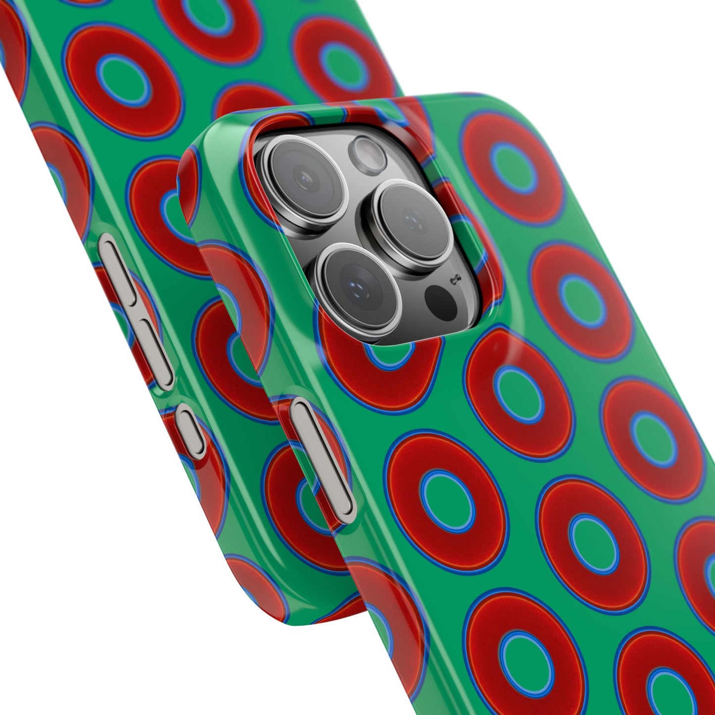 Lumpy Donut Snap Case - red vivid donut print w/jade green background