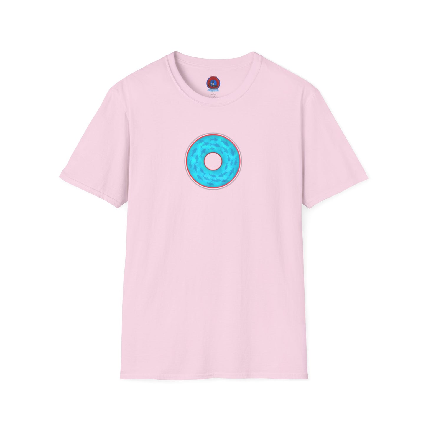 Classic Donut Tee - Unisex Soft-Style - "Skoolie of Phishies" - vivid sea donut - w/light blue water - variant 1