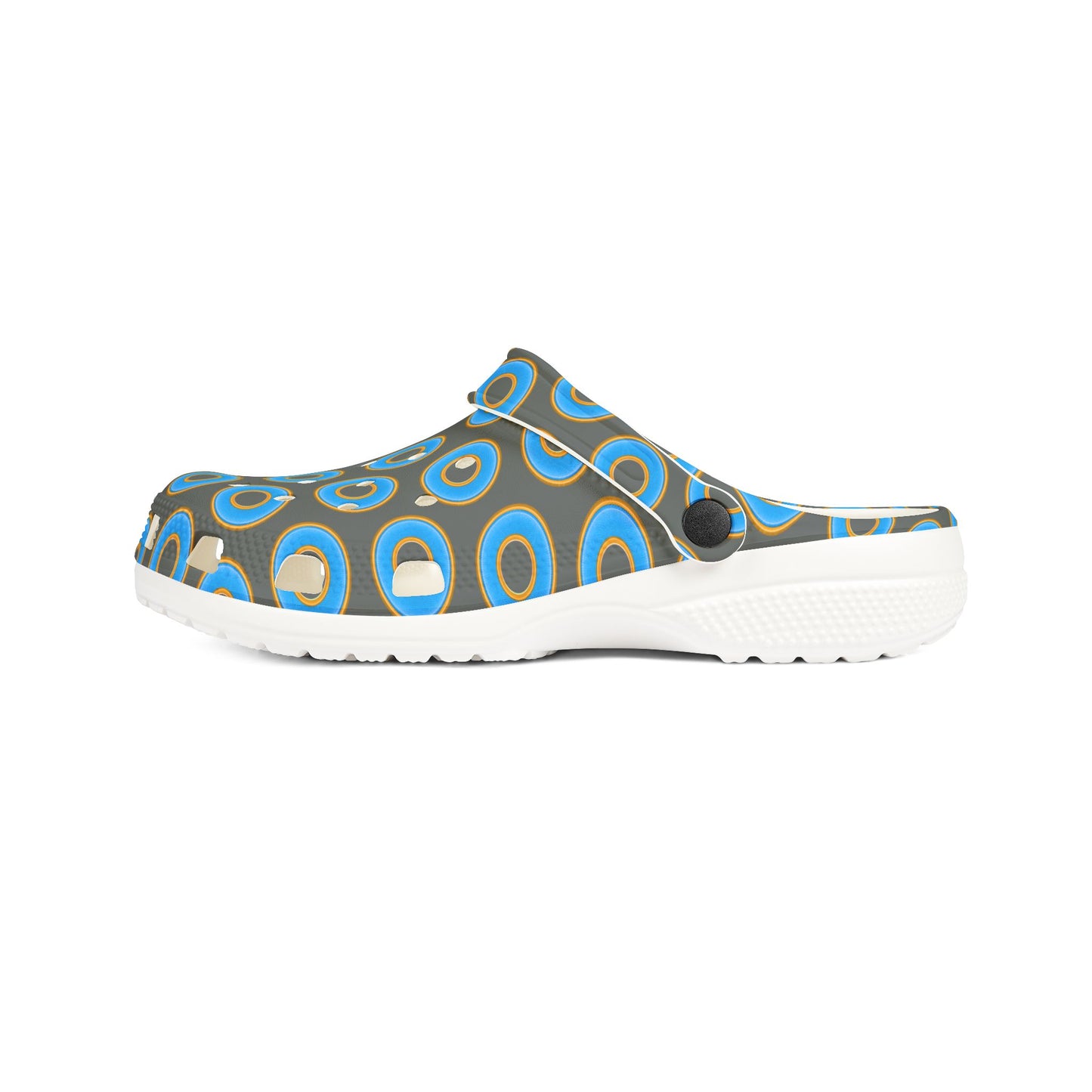 Spatchcocks - donut slip-on shoes - light blue rustic donuts w/dark gray background [unisex]