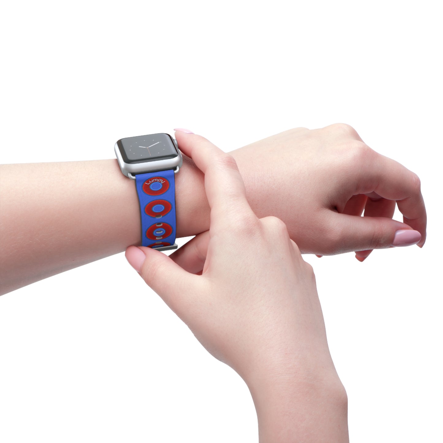 Lumpy Donut Wristband - compatible w/apple watch - red vivid donuts w/royal blue background
