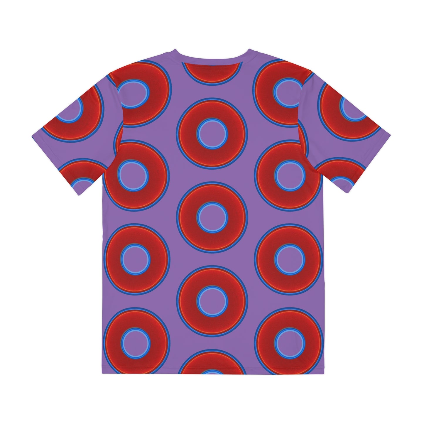 Multi-Beastie Giant Donut AOP Polyester Tee - red vivid donut print w/light purple background